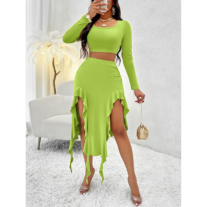 Ruffle Asymmetrical Skirt Two-Piece Outfit Set | Bold Summer Vibes Style 2025