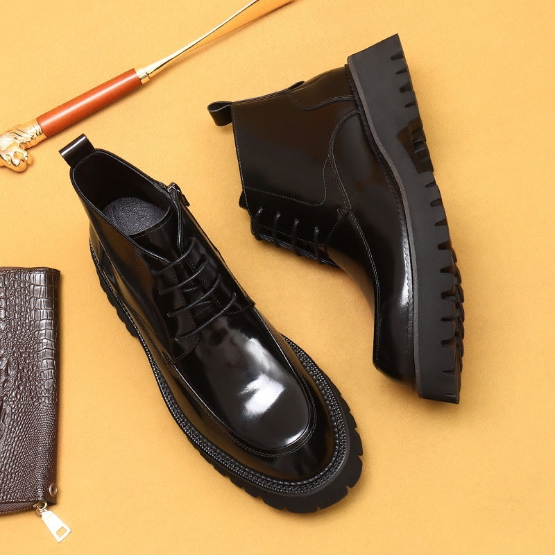 Mens Full Black Front Zipper Ankle Boots