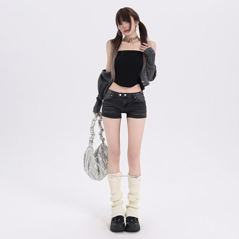 Elastic Low Waist Denim Shorts – Stretchy Casual Summer Style