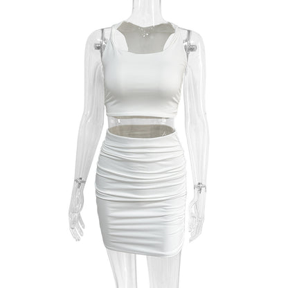 Sleeveless Top & Pleated Hip Skirt Two-Piece Outfit Set | Elegant Summer Vibes Style 2025