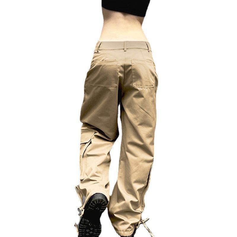 High Waist Cargo Pants Solid Color With Pocket And Button Details
