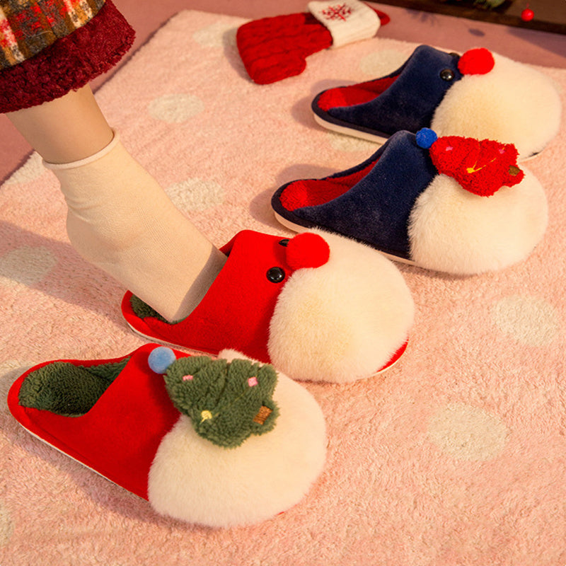Winter Plush Christmas Slippers – Cozy Santa & Tree Indoor Footwear