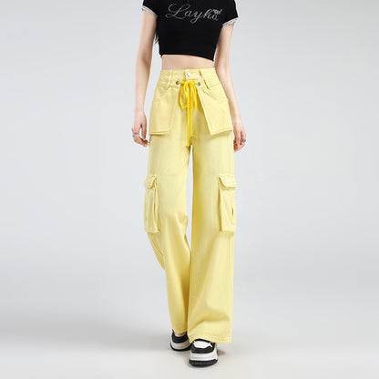 Lemon Yellow High-Waist Wide-Leg Overalls – Chic Socialite Style