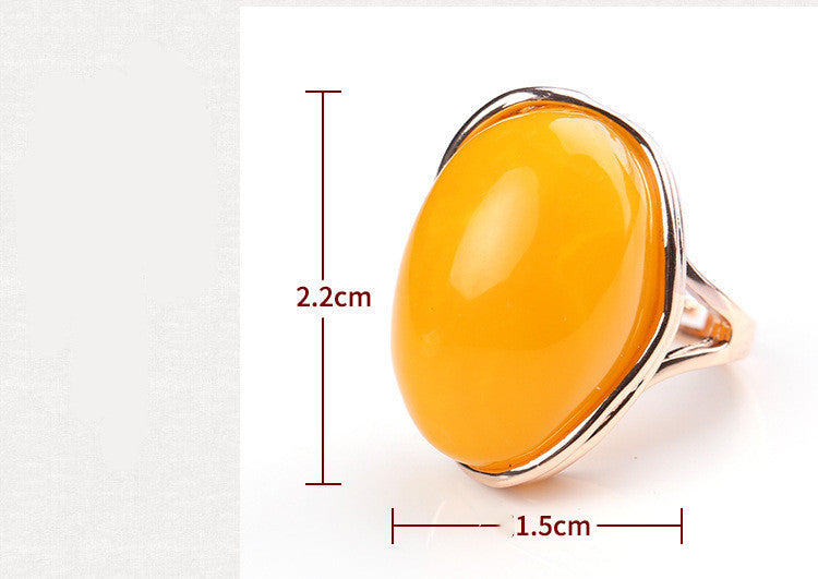 Fashion Beeswax Amber Ring – Unisex Natural Jewelry, Vintage Amber Statement Ring
