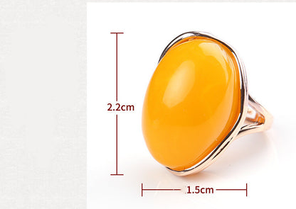 Fashion Beeswax Amber Ring – Unisex Natural Jewelry, Vintage Amber Statement Ring