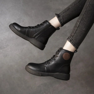 Womens Lace Up Thick Sole Retro Ankle Boots