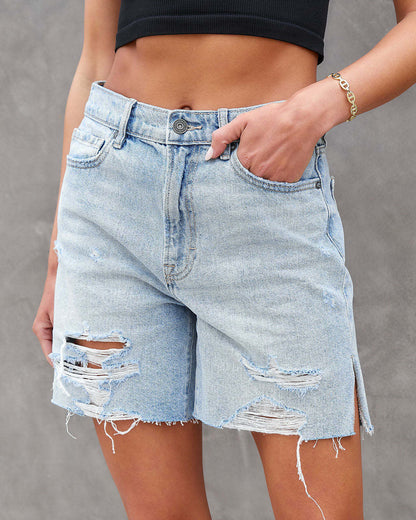 Summer Street Hipster Water Washed Hole Denim Shorts Women – Vintage Casual Outfit