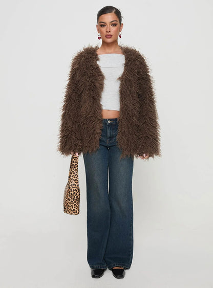 Faux Fur Warm Oversized Zip Up Fluffy Jacket