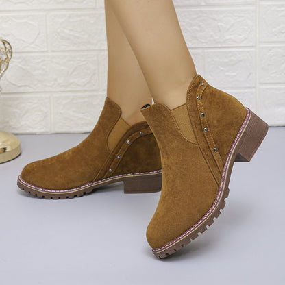 Short Retro Frosted Suede Boots | Casual Round Toe Low Heel Ankle Boots for Women