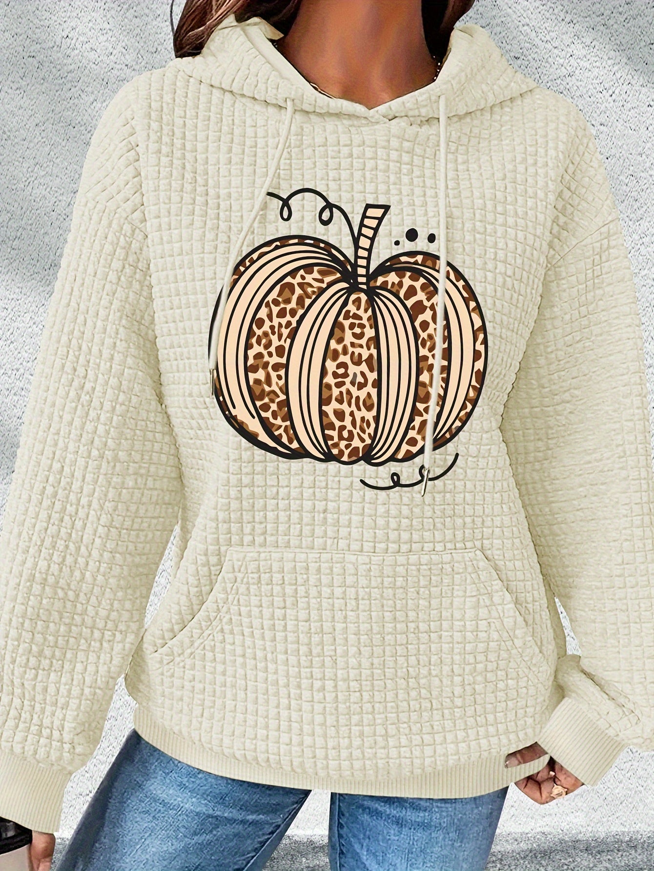 Cozy Pumpkin Print Hoodie for Women – Cute Halloween Pullover Sweatshirt for Fall/Winter Casual Style