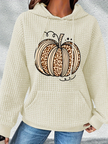 Cozy Pumpkin Print Hoodie for Women – Cute Halloween Pullover Sweatshirt for Fall/Winter Casual Style