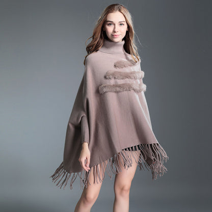 Bat Sleeve Turtleneck Knit Sweater Coat – Tassel Street Style Pullover for Women