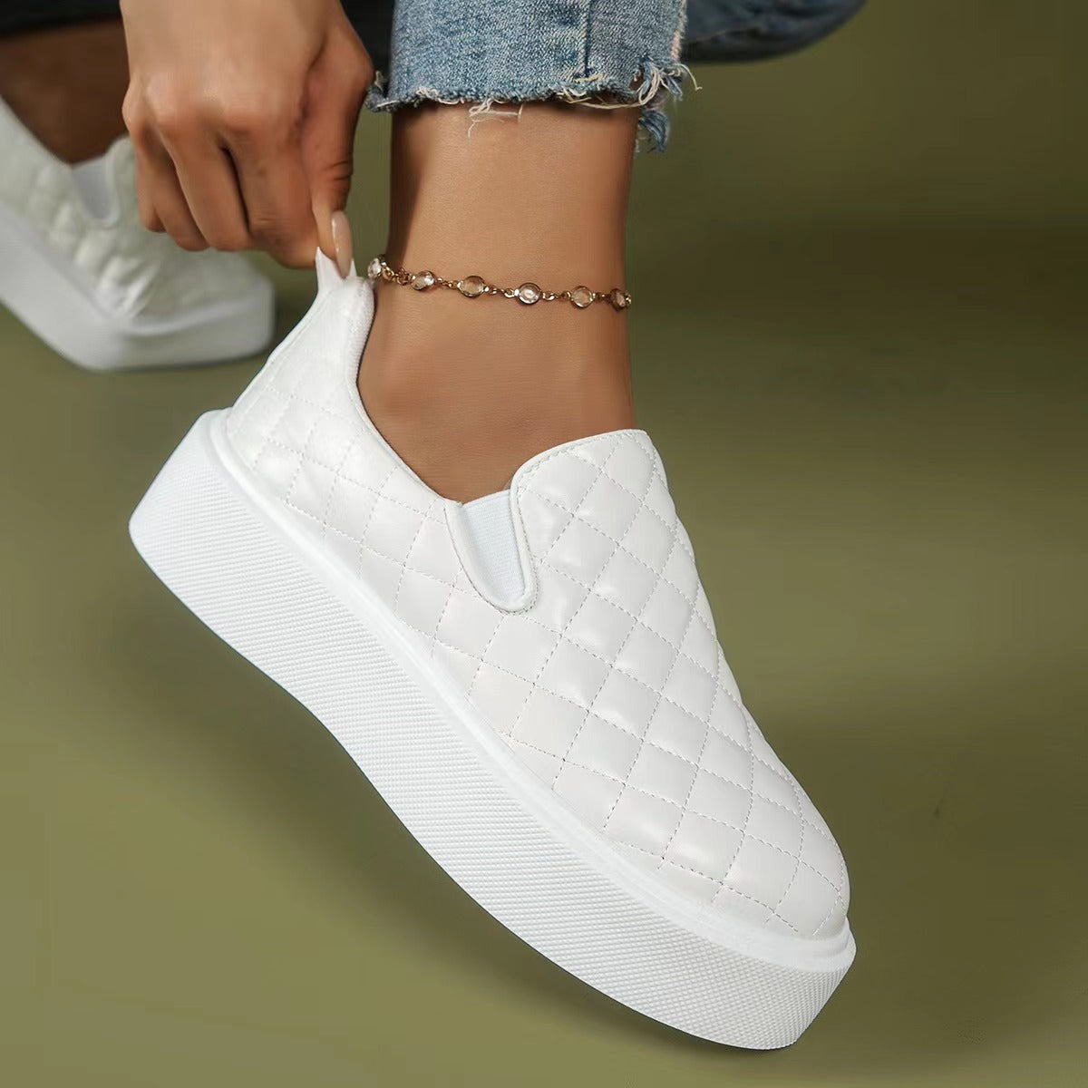 Plaid Platform Flats for Women | Trendy Round-Toe Low-Heel Shoes