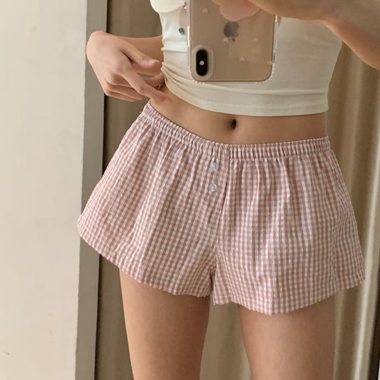 Loose Plaid Wide-Leg Cotton Shorts Women – Casual Summer Outfit