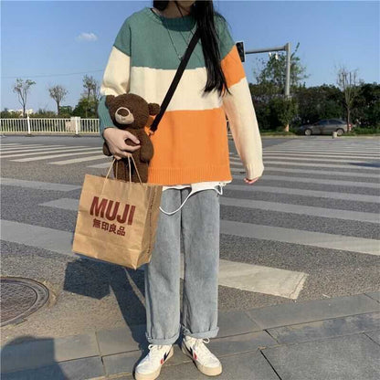 New Striped Sweater for Women – Loose Fit Acrylic Knitwear