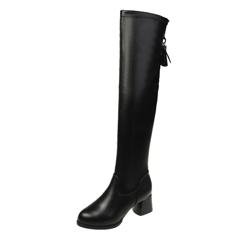 Plus-Size Velvet Over-the-Knee Boots for Women | Chunky Heel Pointed Toe Winter Boots