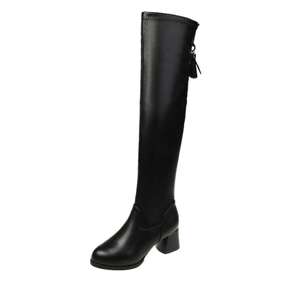 Plus-Size Velvet Over-the-Knee Boots for Women | Chunky Heel Pointed Toe Winter Boots