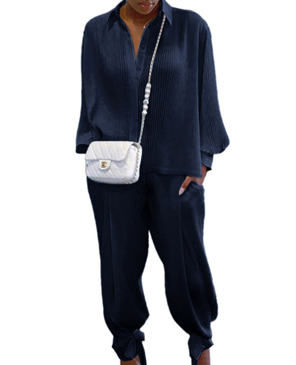 Loose-Fitting Long Sleeve Top & Cropped Pants Two-Piece Outfit Set | Casual Style 2025 Aesthetic