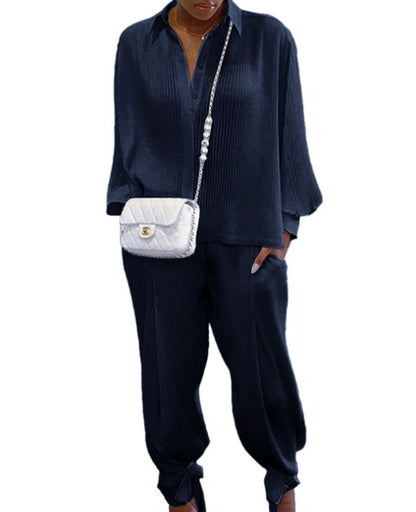 Loose-Fitting Long Sleeve Top & Cropped Pants Two-Piece Outfit Set | Casual Style 2025 Aesthetic