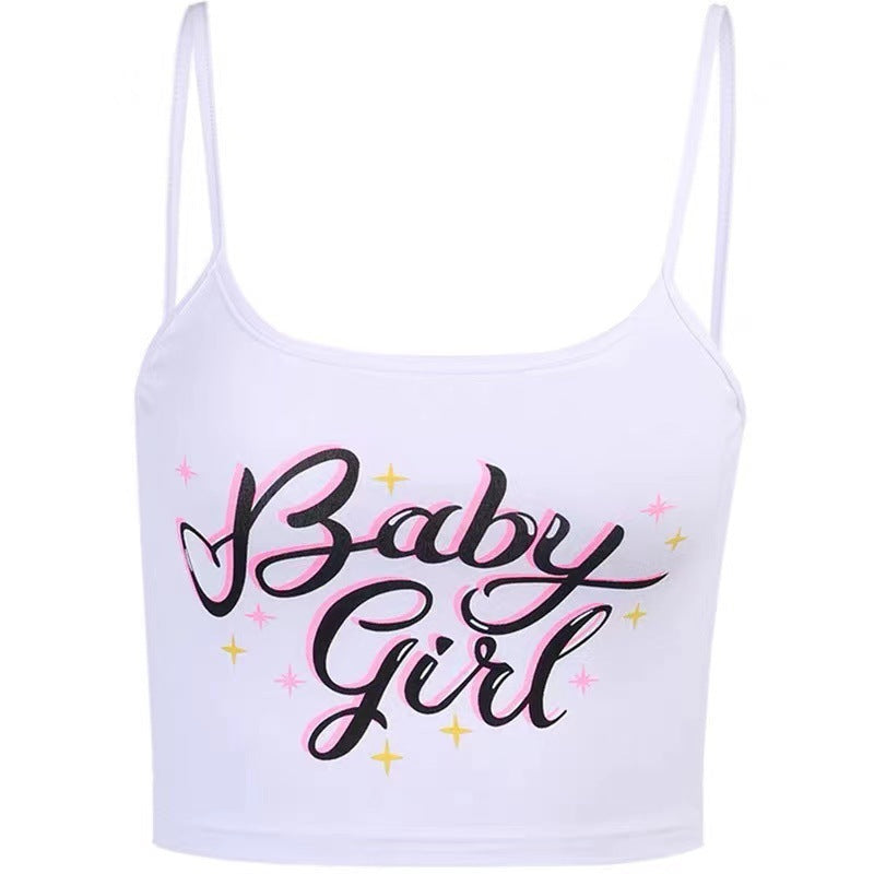 Sweet Baby Girl Starry Crop Tank Top – White Summer Streetwear Outfit