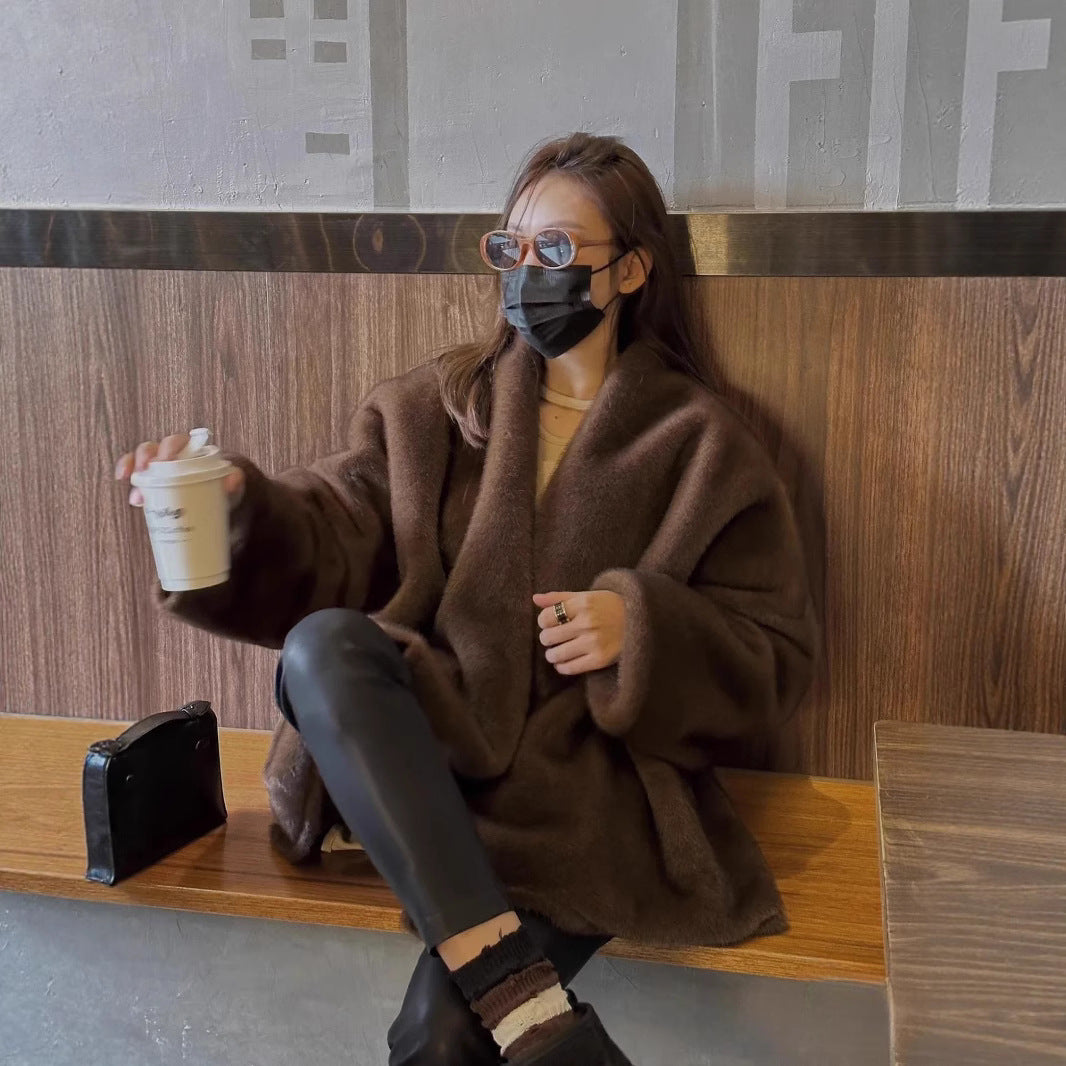 Single Breasted V Neck Loose Style Coats For Women