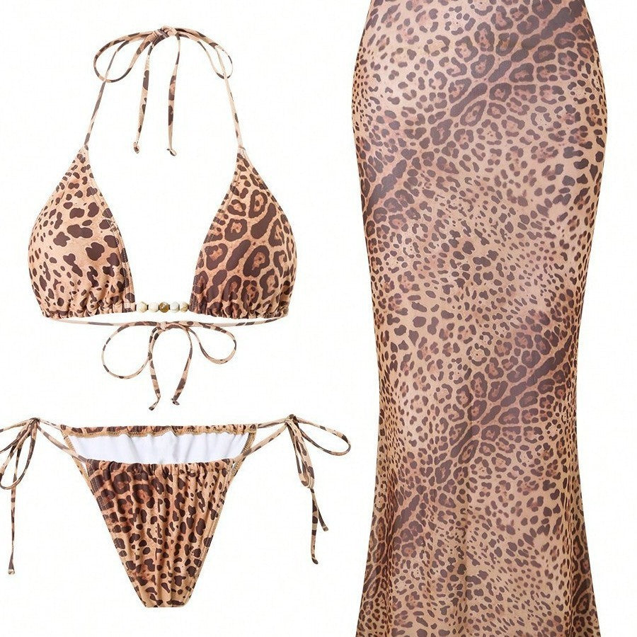Leopard Print Split Swimsuit 3-Piece Set – Sexy Midriff Outfit for Women Summer Vibes