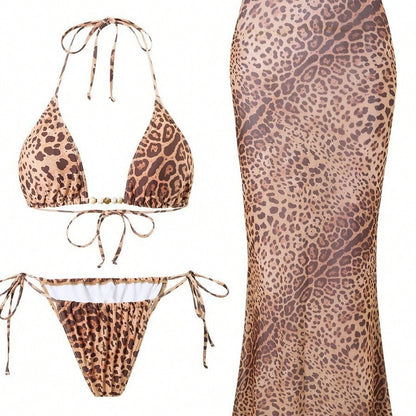 Leopard Print Split Swimsuit 3-Piece Set – Sexy Midriff Outfit for Women Summer Vibes