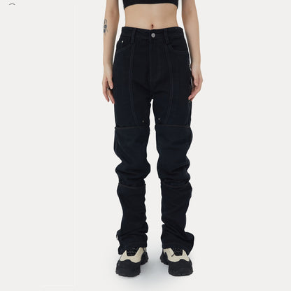 Retro Camouflage Street Trousers – Mid-Waist Straight-Leg Cargo Pants