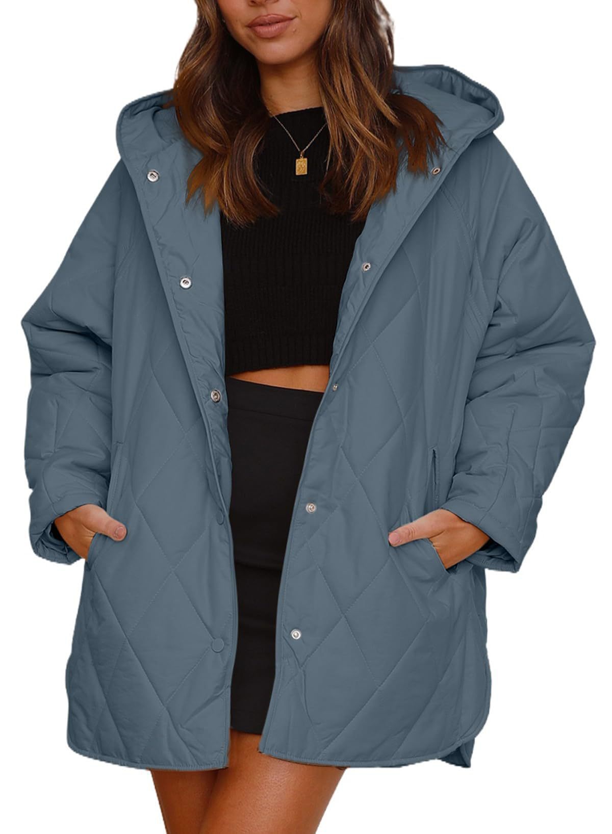 Women’s Diamond Quilted Hooded Jacket – Loose Fit Casual Coats & Jackets Japanese Korean Style