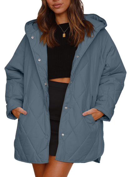 Women’s Diamond Quilted Hooded Jacket – Loose Fit Casual Coats & Jackets Japanese Korean Style