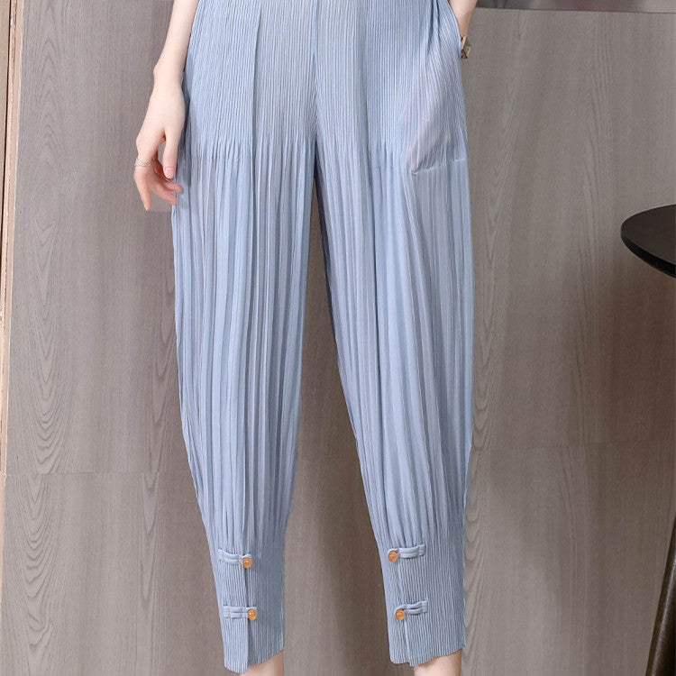 Sagging Small Feet Lantern Pleated Trousers – High-Waist Cropped Pants