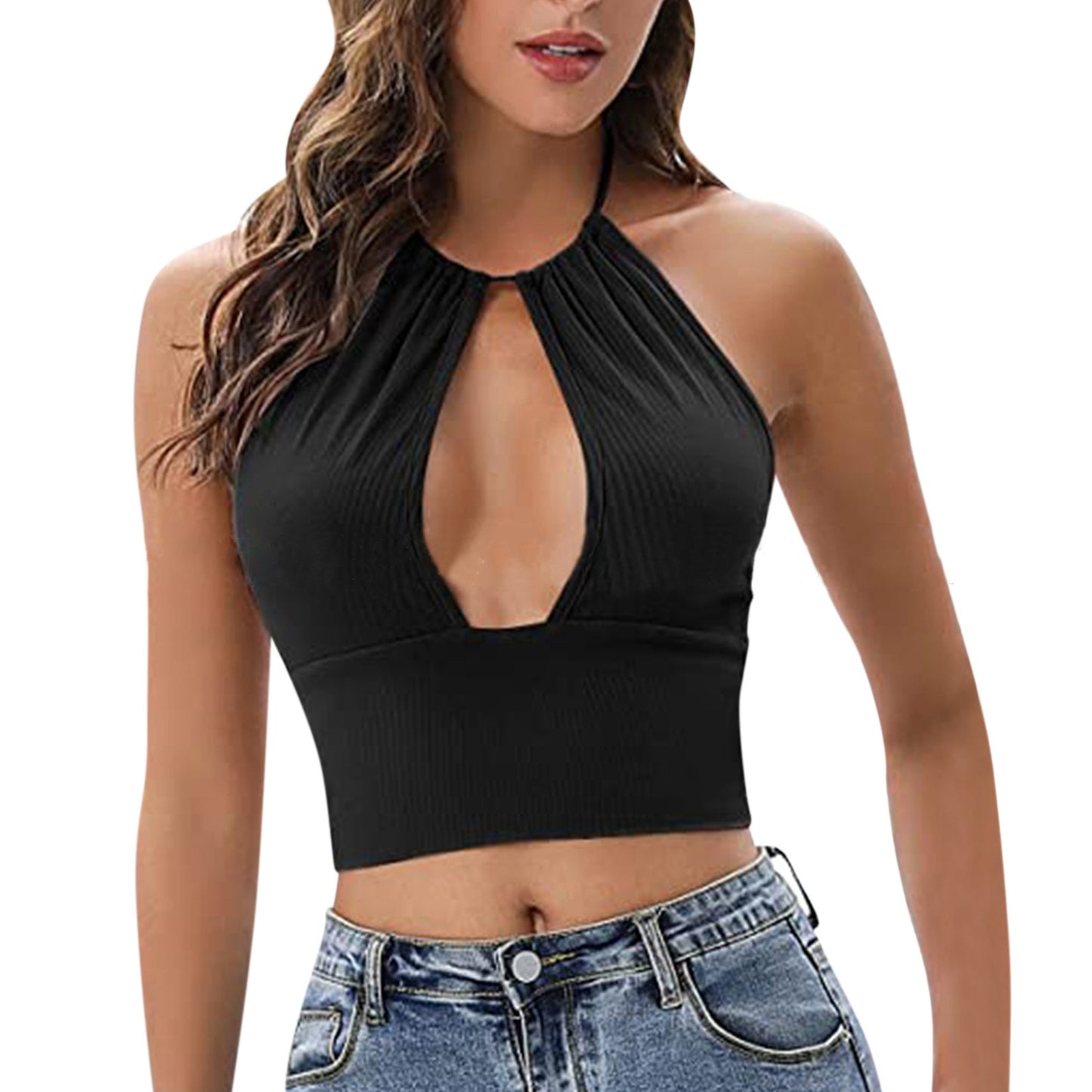 Chic Hollow-Out Camisole Halter Vest – Stylish Summer Outfit for Women