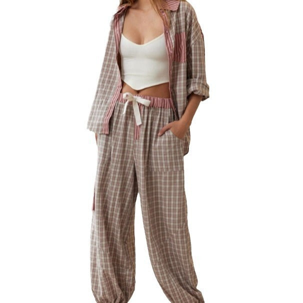 Plaid Shirt & Matching Trousers Two-Piece Outfit Set | Cozy Style 2025 Aesthetic