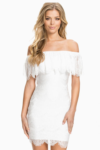 Lace Perspective Strapless Short Sexy Dress
