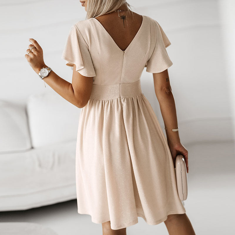 Womens Sexy Deep V Neck Split Slim Midi Dress