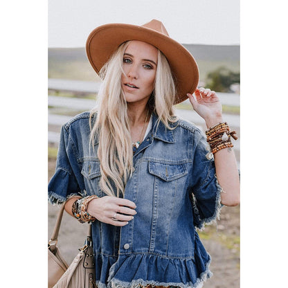 Casual Spring Autumn Blue Denim Coats