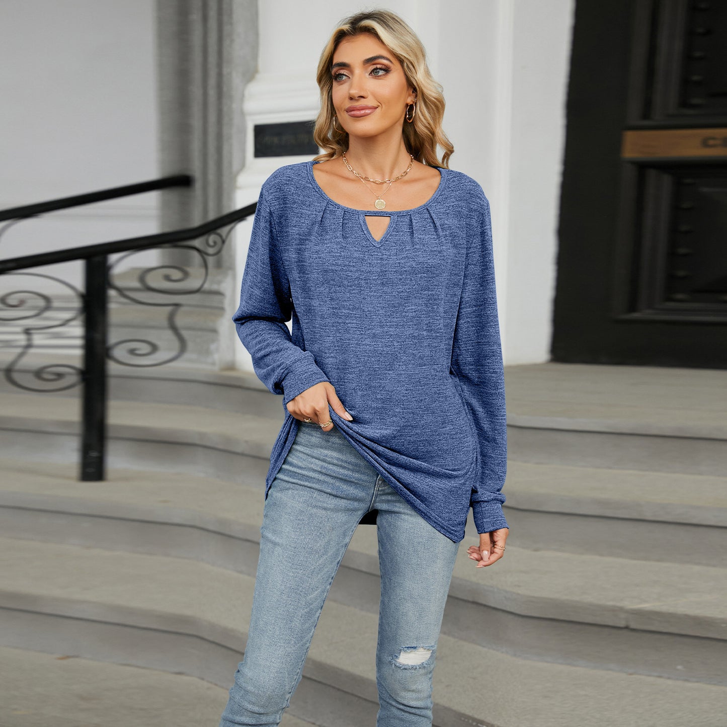 Solid Loose Long Sleeve T-Shirt for Women – Casual Everyday Outfit