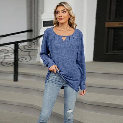 Solid Loose Long Sleeve T-Shirt for Women – Casual Everyday Outfit