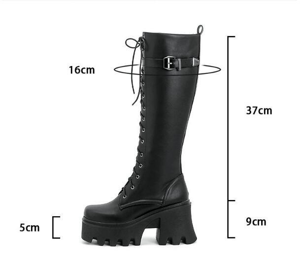 British-Style High PU Leather Knight Boots for Women | Square Toe High Heel Winter Boots