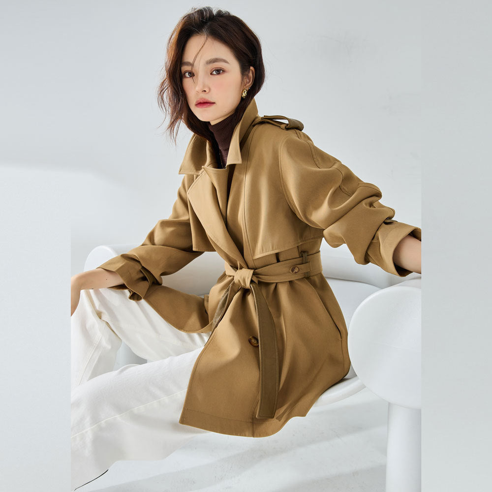 Khaki Short Trench Coat – Trench Coats Women Outfit Casual & Chic Everyday Outfits
