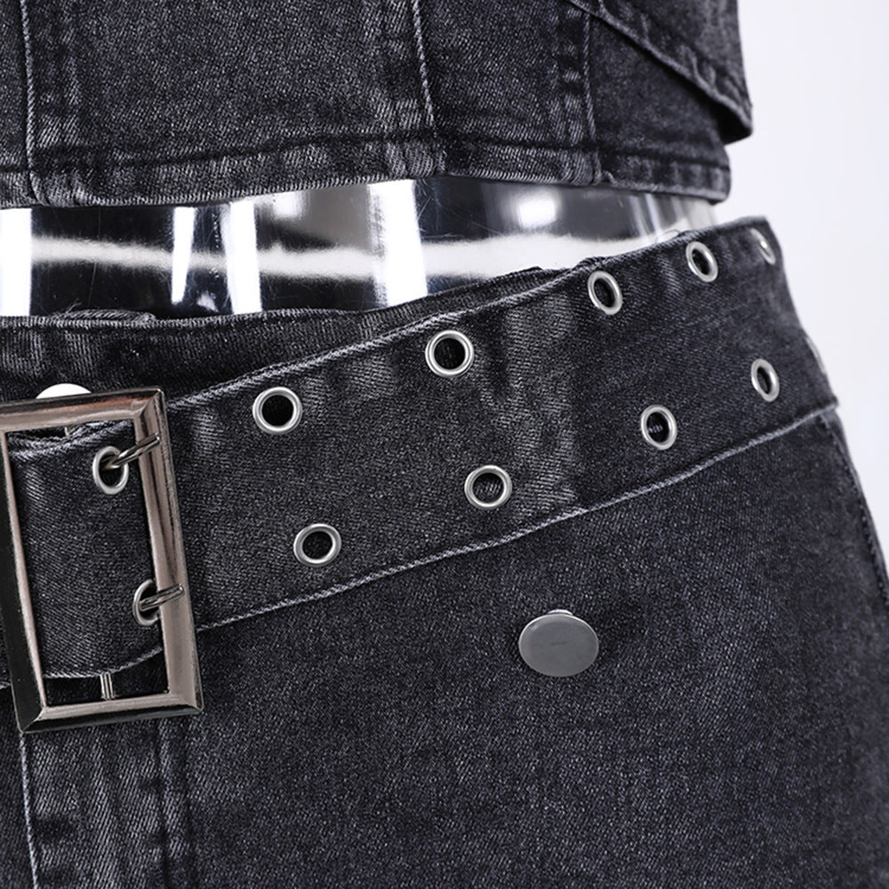 Backless Denim Two-Piece Outfit Set | Edgy Style 2025 Aesthetic