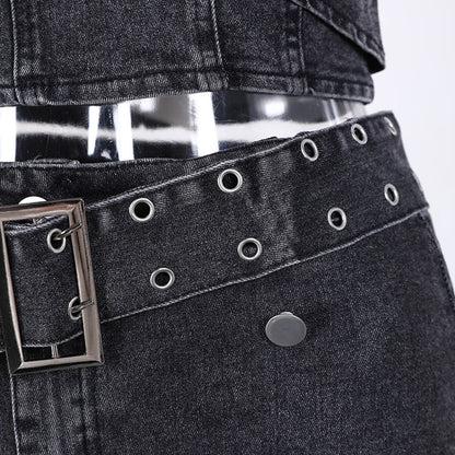 Backless Denim Two-Piece Outfit Set | Edgy Style 2025 Aesthetic