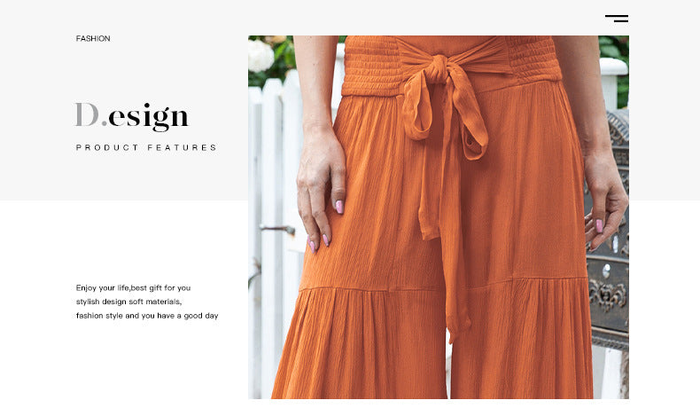 Fashionable High-Waist Smocked Trousers – Straight-Leg Street Style Pants