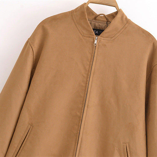 Autumn Camel Color Suede Short Jacket For Women