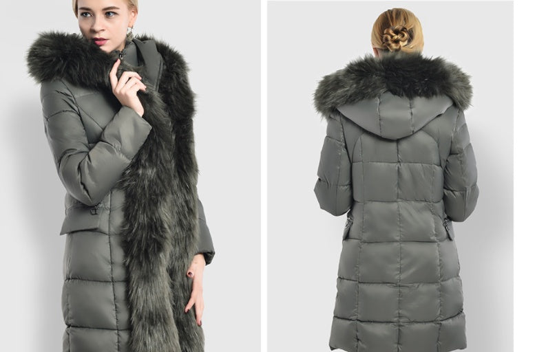 Womens Fur Collar Warm Inside Zipper Winter Parka Coat