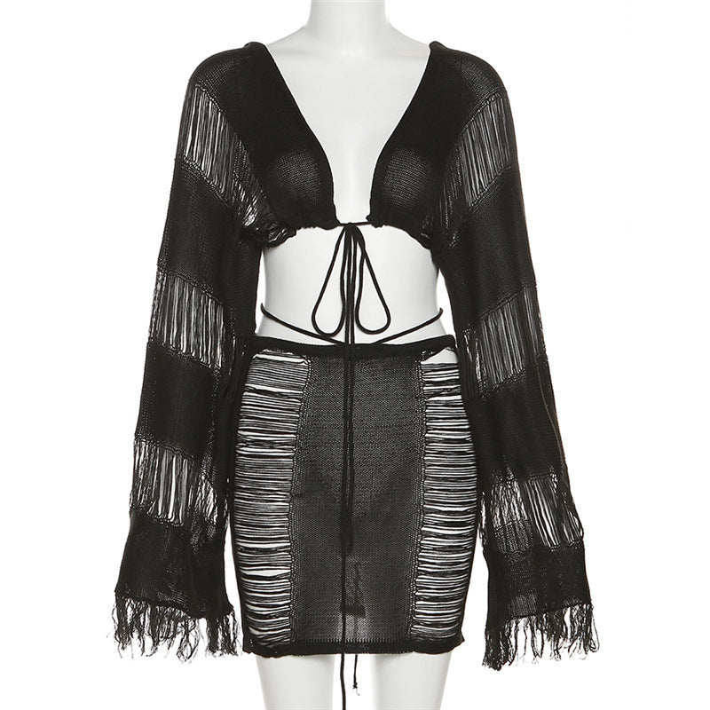 High Waist Short Skirt & Long Sleeve Top Two-Piece Outfit Set | Versatile Style 2025 Aesthetic