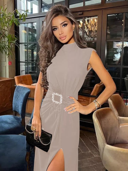 Elegant Belt Waist Women Bandage Party Dress