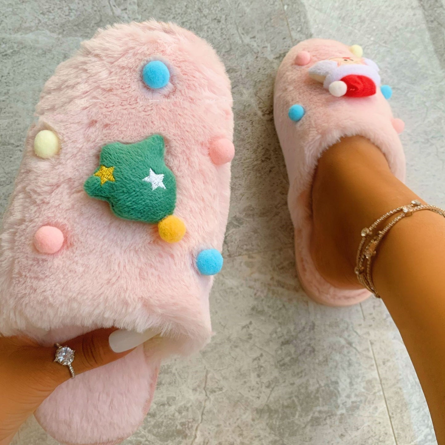 Christmas Suede Slippers – Cozy Holiday Indoor Footwear for Women