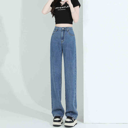 Lightweight Wide-Leg Lyocell Jeans – High-Waist Breathable Casual Pants for Women