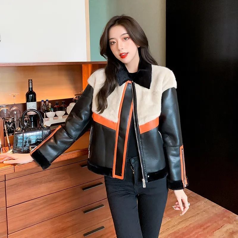 Edgy Sophistication: The Faux Mink & Leather Moto Jacket – 4Colordress